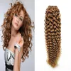 Мед блондинка перуанские волосы кудрявый вьющиеся переплетения человеческих волос пучки 100 г Мед блондинка Non-Реми человеческих волос плетение
