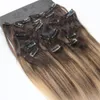 418 8A 7pcs 120Gram Clip w ludzkich przedłużeniach włosów Ombre ciemnobrązowy korzeń do popiołu Balayage