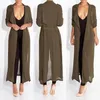 Fashion Long Trench Coat Women Half Sleeve Chiffon Shirt Cardigan Coats Kvinna Windbreaker Strap Till Midja Afrikansk Kläder Partihandel 4 Färger