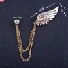 Elegant Chain Tassel Wing Crystal Brooch Fashion Jewelry Rhinestone Pin Brooches For Gift Unisex Jewelry Lots 12 Pcs