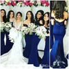 Navy Blue Bridesmaid Dresses 2016 Sexy Off Shoulder Mermaid Lace Appliques Satin Long For Wedding Plus Size Party Dress Maid of Honor Gowns