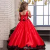 Tutu robe de bal rouge robes de fille de fleur sur mesure 2017 élégant Satin romantique Appliques enfant robe de noël arc filles