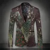 Golden Black Print Jackor Blazers Prom Fashion Mäns Jacka Man Tuxedo Kostym för Singer Dancer Star Nightclub Visa Bröllop Groom Coat