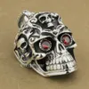 LINSION 925 Sterling Silver Red CZ Eyes Huge Smile Skull Mens Biker Rock Punk Pendant 8A035 Stainless Steel Necklace 24 inches