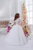 Ucuz Dantel Aplike Çiçek Kız Elbise Cap Sleeve Jewel Boyun Ayrılabilir Tren Kılıf Communion Elbise Kızlar Için