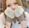 Gants tricotés en fausse fourrure de lapin pour femmes et filles, mitaines, longueur des bras, plus chauds, pour l'extérieur, sans doigts, cadeaux de noël colorés