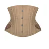 Corset d'apprivoisement à la taille sous le buste à 12 os en acier avec panneau de hanche brodé en brocart contrasté et ourlet incurvé pour femme