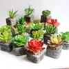 Artificial Green Potted Emulational Succulents Small Plant With Pots for Home Garden Wedding Table Birthday Christmas Party Decor