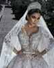 Saudi Arabic Middle East Dresses Crystal Long Sleeve Lace Ball Gown Bridal Gowns 2019 Modest Country Wedding Dress