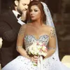 Vestidos De Novia Con Mangas Kristal Sweep ile Çıplak Kepçe Rhinestone Gelinlik Elbiseler Bling Bling Gelinlikler