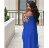 Royal Blue Spaghetti Prom Dresses Plus Size Beaded Mermaid Dames Formele Wear Cap Style Zuid-Afrikaanse Vestidos Custom Made