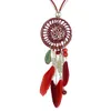 idealway 4 Colors Bohemian Fashion Silver Plated Leather Double Chain Resin Feather Tassel Dreamcatcher Pendant Necklace