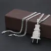 Iced Out Bling Men Micro Pave Full Rhinestone Plug Pendant Necklace Gold Silver Plated Charm Cuban Chain Hip Hop Jewelry261G7050974