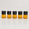 1ml (1/4 dram) Amber Glass Essential Oil Bottle perfume sample tubes Bottle with Plug and caps fast shipping