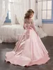2019 Stunning Pink Flower Girl Dresses for Weddings Kids Long Sleeve Communion Dress Beads Ball gown Girls Pageant Dresses