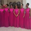 Fuschia paljett formella brudtärna klänningar med avtagbar kjol lång tyll bröllopsfest gästklänningar nigeriansk afrikansk stil plus