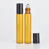 Parfymflaskor Refillerbar Amber 10ml Roll On Fragrance Glasflaskor Essential Oljeflaska Stål Metall Roller Ball B702