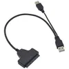 Dubbel USB 2.0 A till SATA 22PIN-kabel 2.5 Hårddiskdrivrutin HDD-adapterkontakt med nätkabel 100PCS