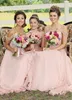 Blush Chiffon A Line Country Long Bridesmaid Dresses Elegant Off Shoulder Spaghetti Straps Beaded Maid of Honor Dresses