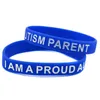 100PCS I am A Proud of Autism Parent Pulsera de decoración de caucho de silicona azul para regalo de promoción