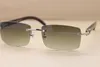 Famous Brand Designer Sunglassses Genuine Natural Black Buffalo Horn Glasses Rimless Sunglasses 3524012 for Men Women with Original Box