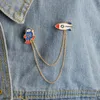 Mignon 3 Style Chaîne Gland Broche Astronaute Ours Loup Col Chemise Pin Veste Denim Sac À Main Décor