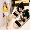 Female Summer models leather soles flat shoes Lace exposed toes Tassel sandals 34-42