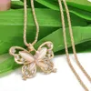 Groothandel-Rose Goud Acryl Kristal 4CM Grote Vlinder Hanger Ketting 70CM Lange Ketting Trui Sieraden Voor Vrouwen