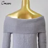 Wholesale-2016 Autumn Popular Sweater dress Women Solid Pullover Slash Neck Off Shoulder Sexy Fashion Women Kintting pull femme QL2653