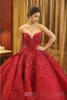 Michael Cinco Luxury Ball Gown Vestidos de novia rojos Encaje de calidad superior Con cuentas Sweetheart Sweep Train Gothic Wedding Dress Civil vestido de 2019