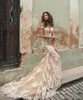 Prachtige 2019 Berta Zeemeermin Trouwjurken Champagne Tule Ivory Kant Geappliceerd Sexy Strand Bruidsjurken Custom Made China EN111511