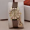 Fashion Lady Dress Diamond Watches Luxury Pendant Wristwatches Women Leather Watch Crystal Hours Gold Wristwatch8126731
