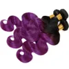 Fasci di capelli umani Ombre viola 1B Estensioni dei capelli umani colorati a due toni brasiliani vergini 4 pezzi / lotto Onda del corpo Ombre Capelli intrecciati