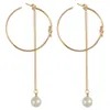 idealway Fashion Jewelry 18K Gold Plated Alloy Geometry Shape Pearl Simple Pendant Waterdrop Fish Hook Dangle Stud Earrings