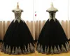 Robe de bal robe de bal 2022 noir et or dentelle tulle hors de l'épaule tulle manches courtes longue pas cher corset dos soirée robe de soirée