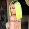 Kylie Jenner Kapsel Pruik Weelderig Ombre Mintygroen Ombre Synthetische Kanten Voorkant Pruik Lijmloos Tweekleurig Donker Wortelgroen Hittebestendig L3358279