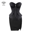 Corset Sexy Corsets and Bustiers Burlesque Black Stripe Corset with Skirt Zipper Lace Up Corsages Sexy Corselet Plus Size S-6XL