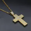 Bling or couleur Double croix pendentif chrétien Hip Hop grands pendentifs 5mm d'épaisseur cubain lien chaîne collier