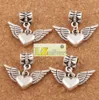 Metals Angel Wing Heart Big Hole Beads 100pcs/lot 21.8x24.5mm Antique Silver Fit European Charm Bracelets Jewelry DIY B189