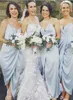 Sexy Spaghettis Straps Sky Blue Bridesmaid Dresses for Summer Garden Beach Weddings Front Split Sheath Bridesmaids Wedding Guest Dresses