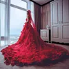 Robes de mariée rouges modestes 2017 chérie Tulle tribunal train pétales de rose décalcomanies appliques robes de mariée dos nu sur mesure robes de mariage