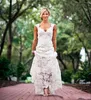 Vestidos De Novia 2021 Lace Wedding Dresses Bridal Gowns V-Neck Sweep Train Keyhole Back Floor Length