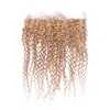 Brazilian Virgin Hair Weave #27 Honey Blonde Afro Kinky Curly Lace Frontal With Bundles #27 Hair Bundles With Ear To Ear Lace Closure