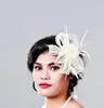 Vrouwen Fancy Feather fascinator hoed beige trouwhoeden en fascinators witte net haaraccessoires voor bruidsvrouw MD9582414