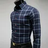 Toptan-Çizgili Gömlek Erkekler Uzun Kollu Moda Ekose Gömlek Erkek Camisa Sosyal Slim Fit Masculina Camisas Hombre Vetement Chemise Homme