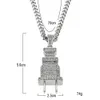 Iced Out Bling Men Micro Pave Full Rhinestone Pingente Pingente Pingente Charme Prazado de Prata Charm Chain Hip Hop Jewelry258r