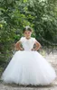 2019 Cute White Cheap Short Sleeve Tulle Flower Girl Dresses Custom Made Applique Special Occasion Dresses for Children