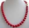 14K SOLIDO CHIUSURA 8mm Corallo del Mar Rosso Gemme Collana di Perle Rotonde 18"FK001