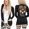 Wholesale- 2016 Fashion Women's Casual Jacket Jumper Tops Long Sleeve Sexy T Shirt Back Skull Cut Out Shirt KJ2