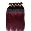 Brazilian Ombre Rakt hår 4 Buntar Färgat 1B 99J Bourgogne Brazilian Virgin Människohår Weave Billig Ombre Red Wine Hårförlängningar